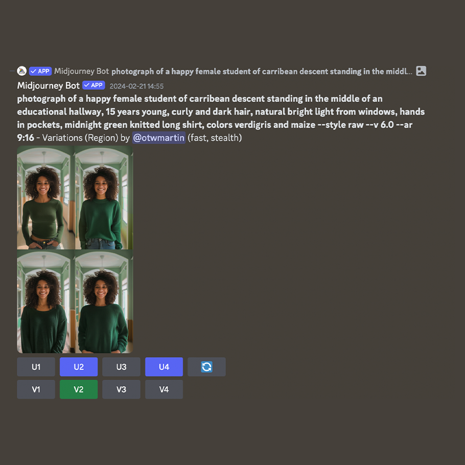 Screengrab of a prompt in midjourney