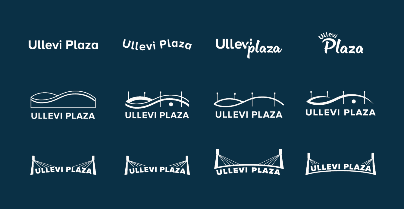 A collage with examples of a logotype for Ullevi Plaza.