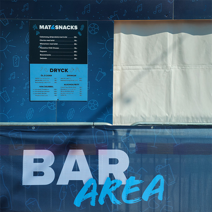 A photo of a kiosk menu in shades of blue.