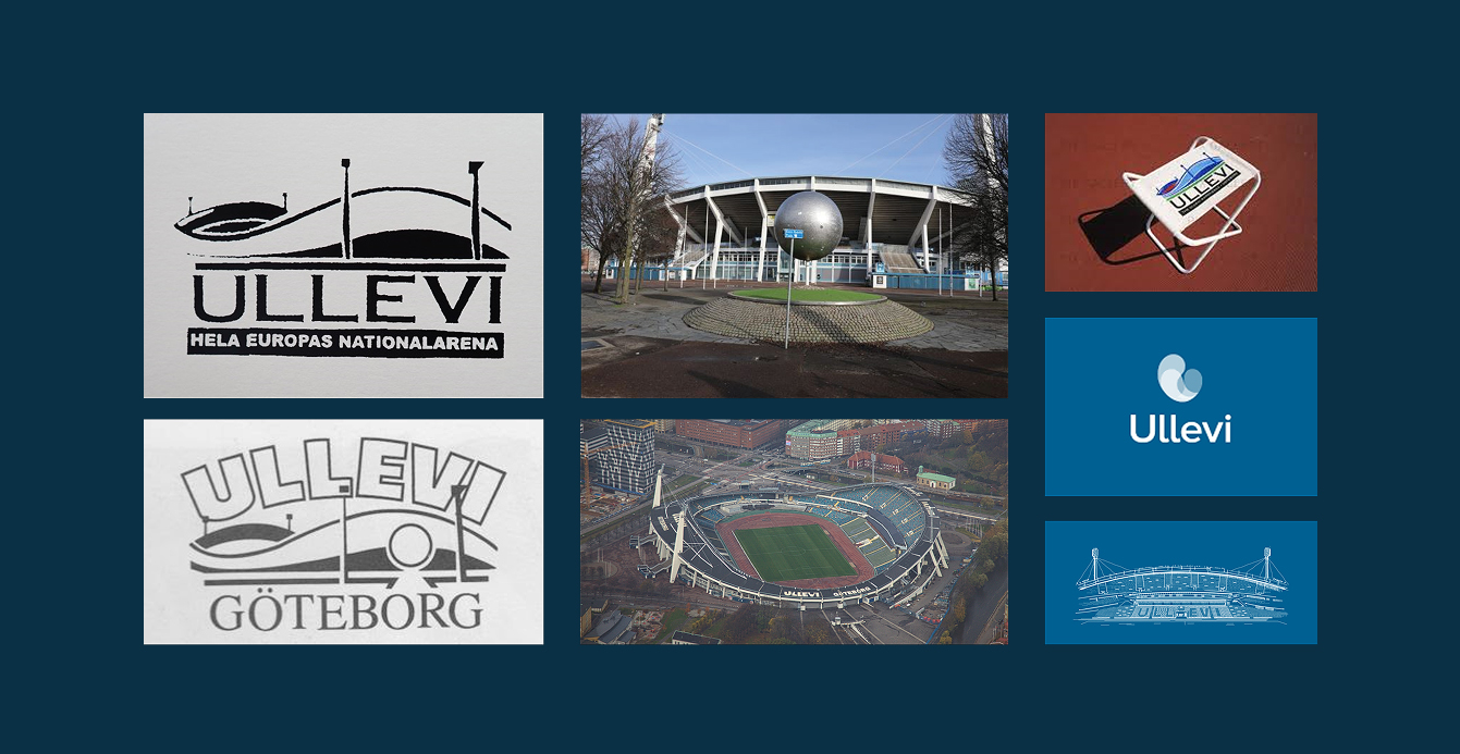 A moodboard with pictures of Ullevi's logotypes and of the arena.