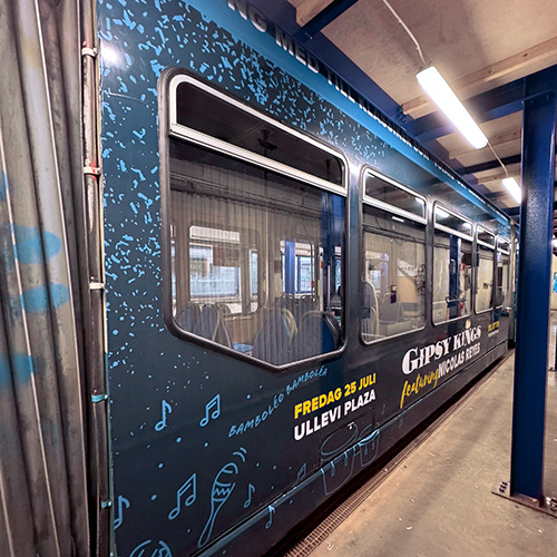 A picture from the installment of wrapping for the tram.